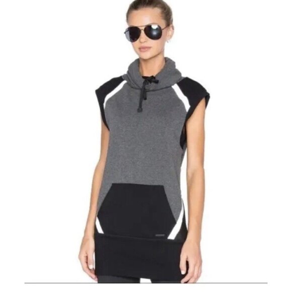 Blanc Noir Lock Funnel Neck Sleeveless Vest Pullover Tunic Mesh Pocket S New - Picture 6 of 6